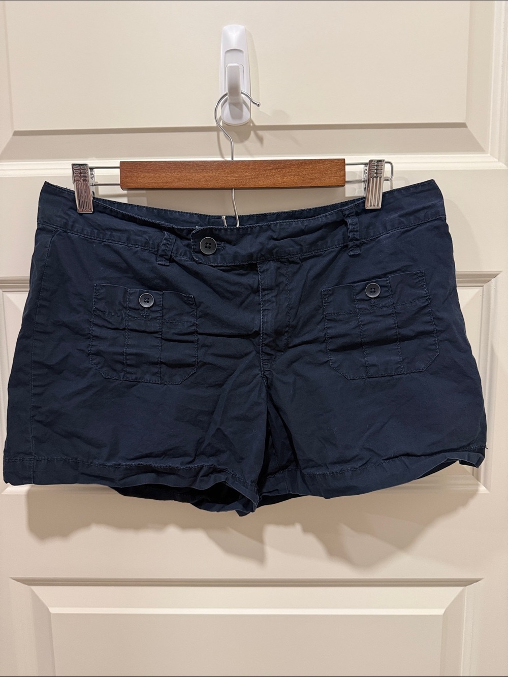 LOFT Navy Button-Pocket Cotton Blend Shorts